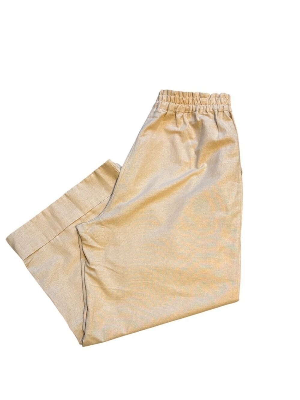 Women’s Linen Trousers High Waist Wide Leg Tan Size XL